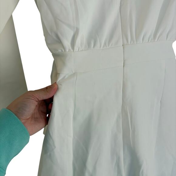 Lulus White Rooftop Bar Long Sleeve Wrap Mini Skort Romper Belted V Neck Bridal - Picture 9 of 13